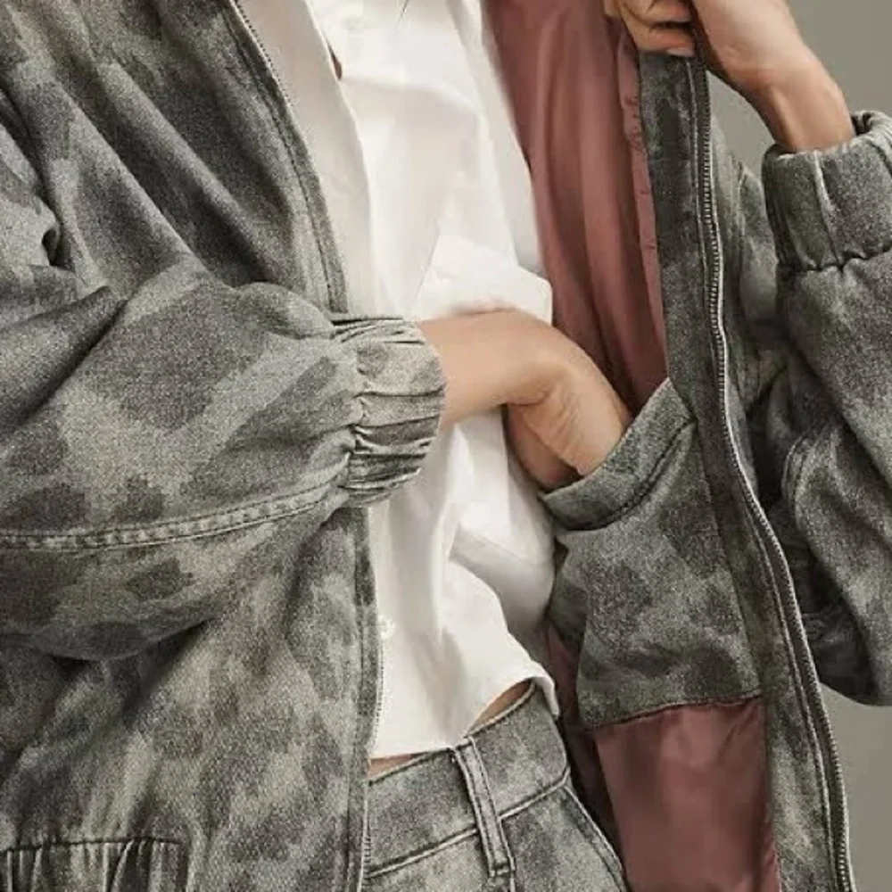 Anthropologie Pilcro Rylie Bomber Jacket Grey Leopard L - Picture 4 of 11